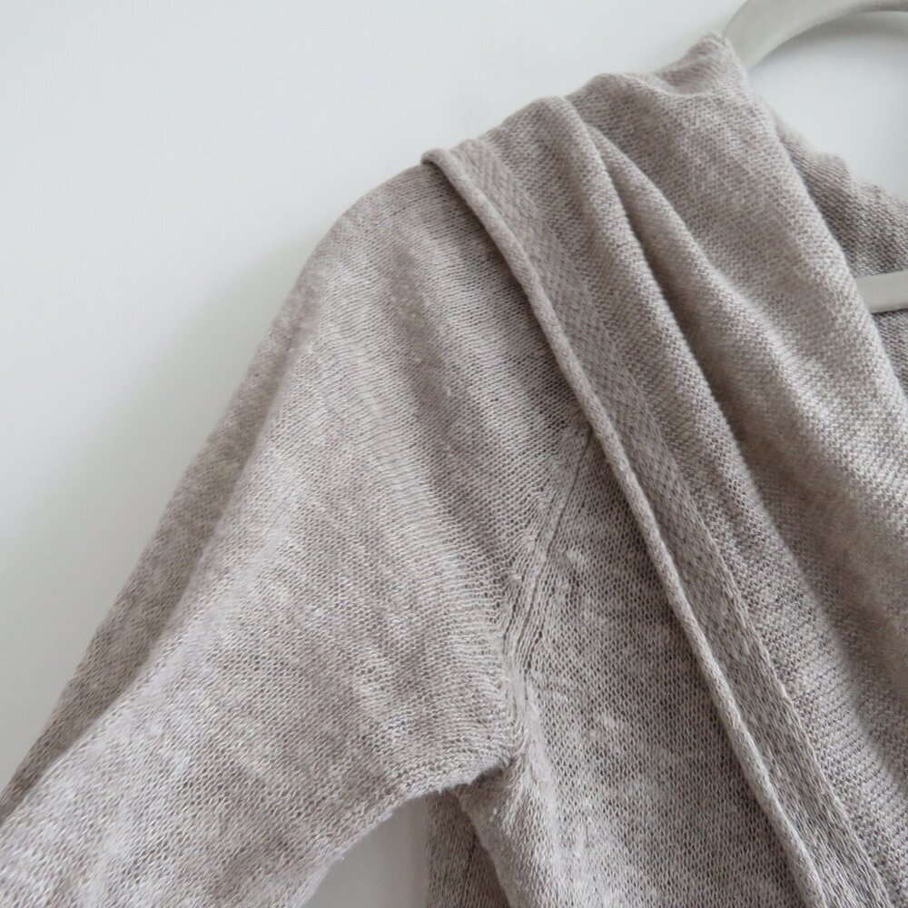 WHITE + WARREN Linen Knit Open Front Hooded Cardigan in Oatmeal Beachy Coastal - Picture 5 of 12